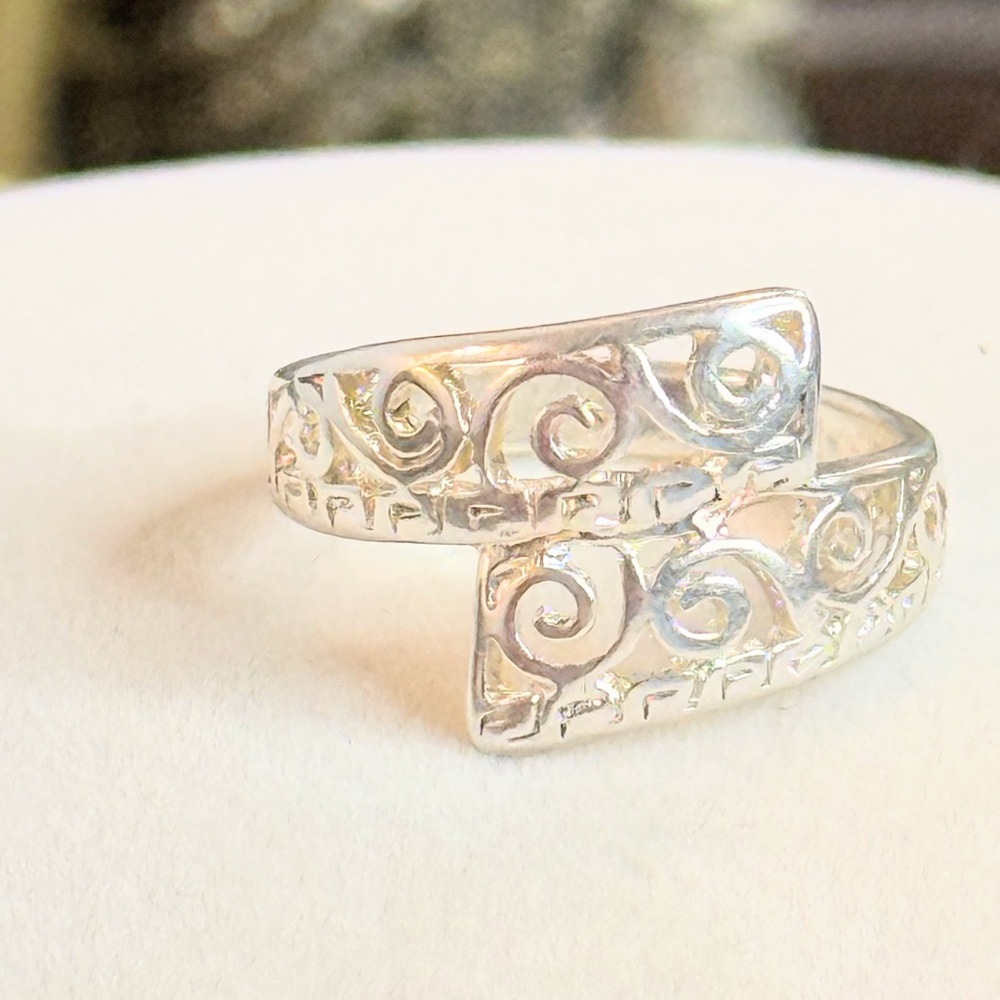 Sterling Silver Scroll Wrap Ring Size 6.5 Open Band 925 Filigree Design - Picture 9 of 10